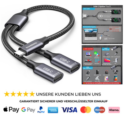 USB C Splitter 1 zu 2 Dual Port Adapter für Laptop Mac Tastatur Maus Drucker