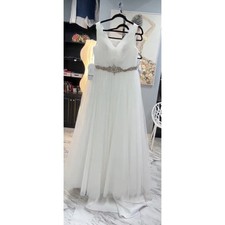 Private Label Tulle Layered Line V-neck Wedding Dress Rhinestone Belt Sz 12