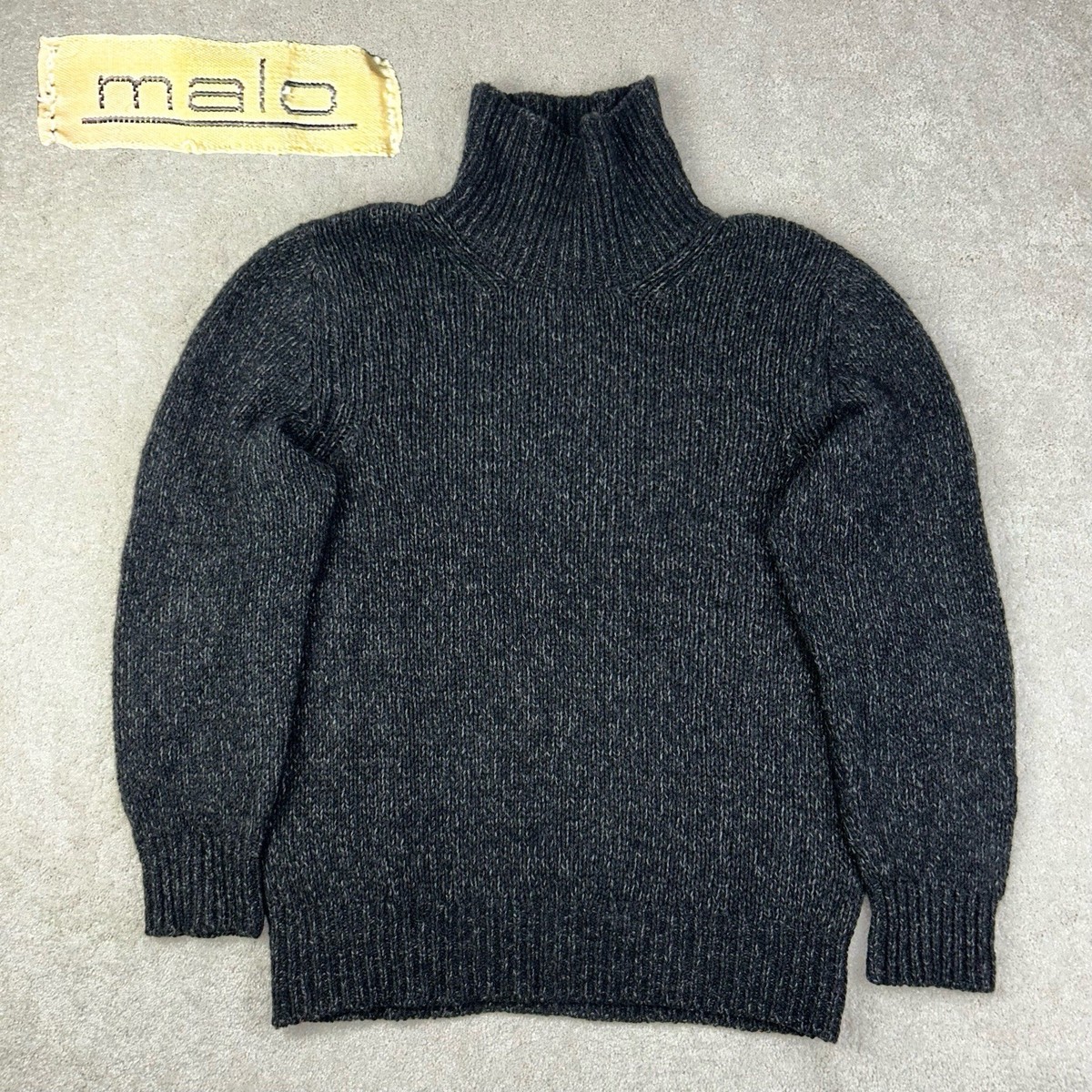 malo Italy 100% Cashmere Marled Charcoal Gray Turtleneck Chunky malo Italy 100% Cashmere Marled Charcoal Gray Turtleneck Chunky