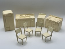 Vintage Marx Kitchen Dollhouse Furniture Set 8 Pieces Sink Stove Fridge Chairs