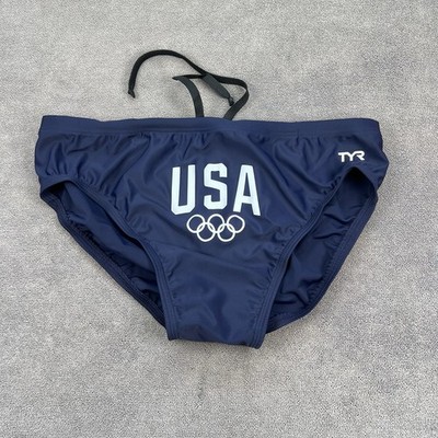 TYR USAチーム　水球　競泳水着　特大サイズ38 ネイビー team USA logo custom print TYR mens navy blue Swim Brief swimsuit