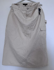 Peacocks Women’s Beige Cargo Twill Cotton Button Midi Skirt Pockets Size 18