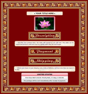 AUCTION TEMPLATE Floral Border Design Maroon Background - FREE Email SHIPPING