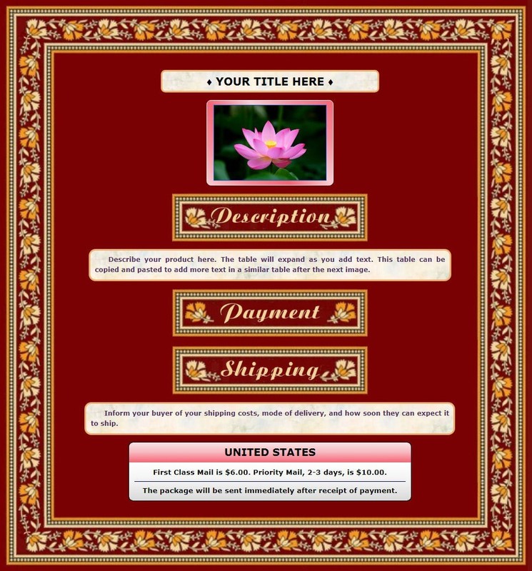 AUCTION TEMPLATE Floral Border Design Maroon Background - FREE Email SHIPPING