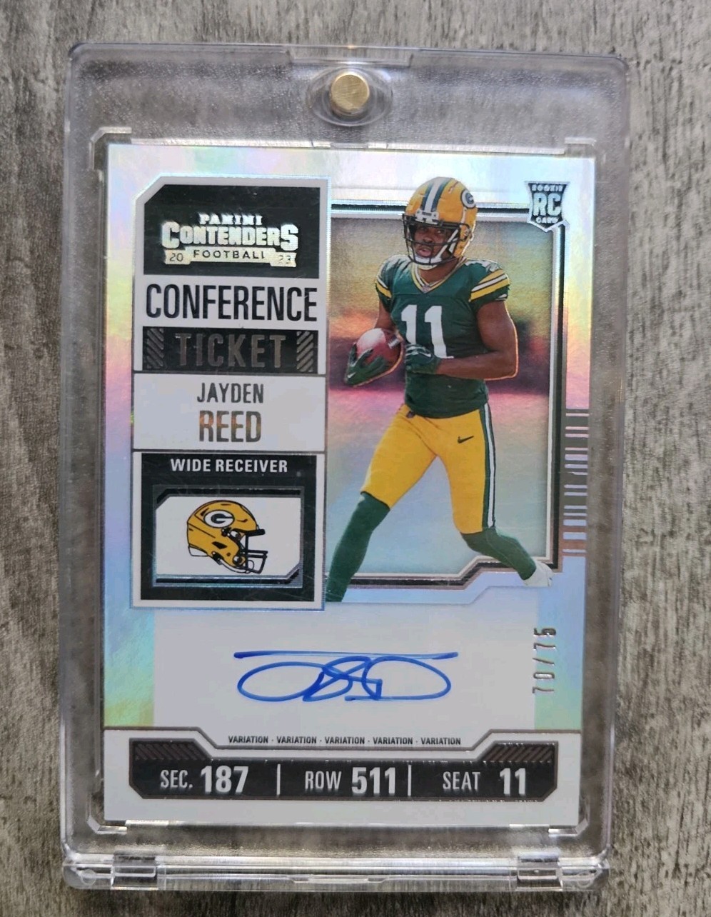 2023 Panini Contenders Jayden Reed Conference Ticket Rookie Auto /75 Packers RC