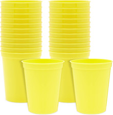 Yellow Cups - Stadium Style, 16 Oz, Pack of 25 - Reusable Plastic Party Cups