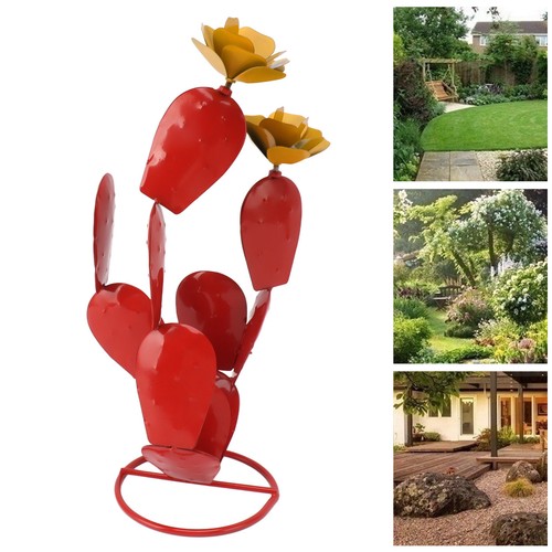 (Red)Metal Prickly Pear Cactus With Flowers Iron Rustic Cactus Statue New - Picture 6 of 12