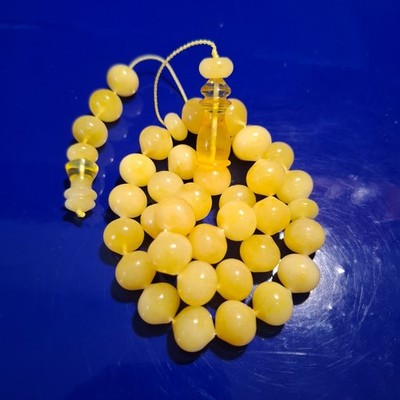 Amber Rosary   33 Oval Beads, 13 mm, Golden Yellow 50gram