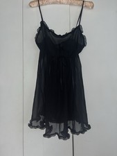 Vtg Victoria s Secret Small Black Chiffon Babydoll Nighty Nightgown Sheer Ruffle