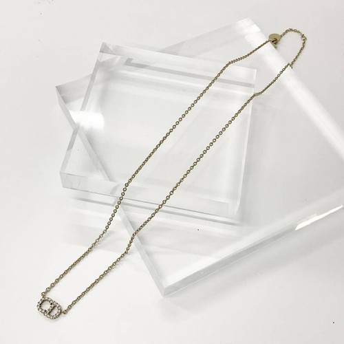 Christian Dior CLAIR D LUNE Logo Rhinestone Necklace Gold 43.5cm Chain Auth - Picture 5 of 7