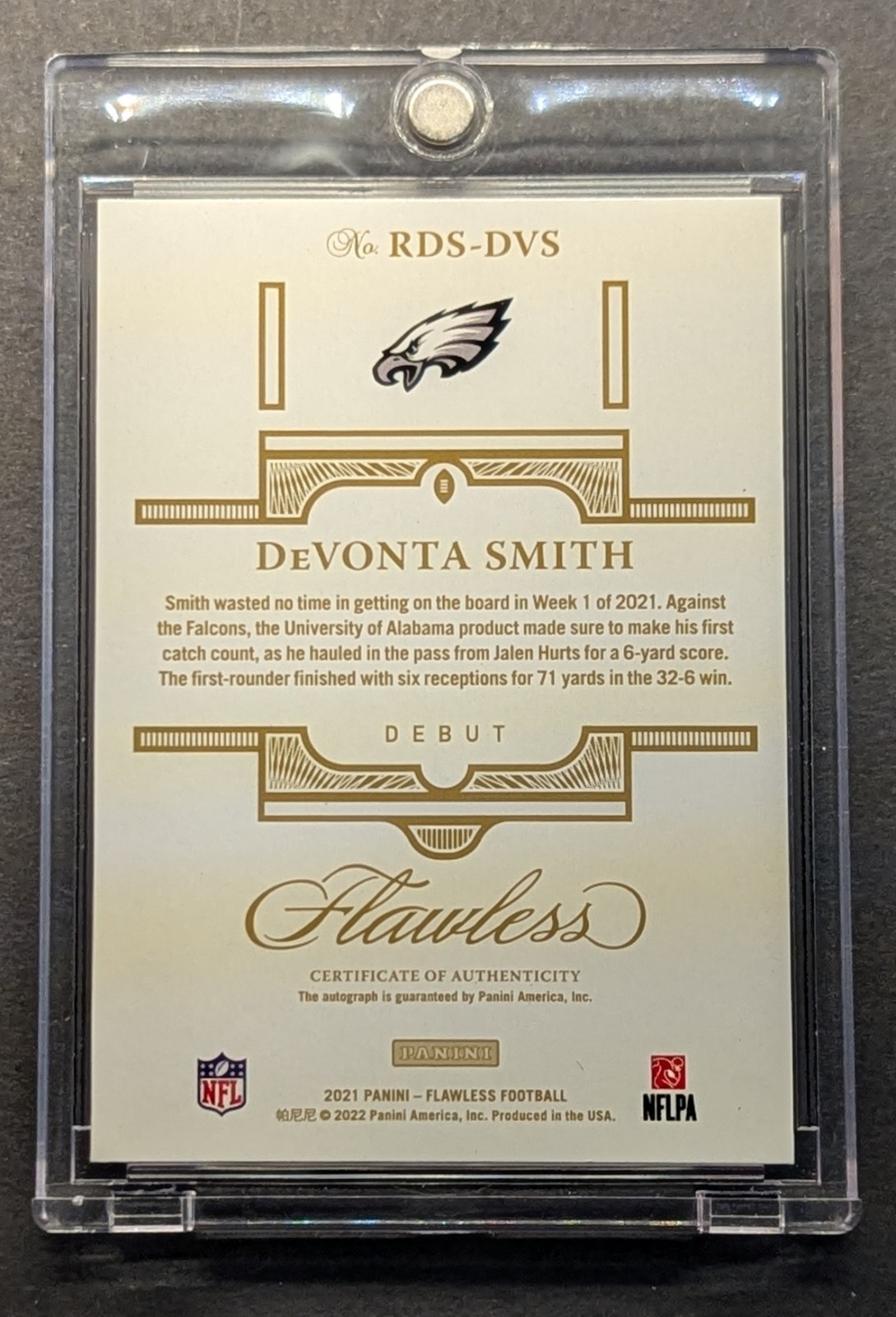 DEVONTA SMITH Rookie Auto 2021 Flawless Rookie Debut Signatures Gold RC SP /25 view 7
