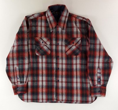 Arrow Button Up Shirt Loop Collar Wool Blend Flannel Red Gray Blue Green Mens L