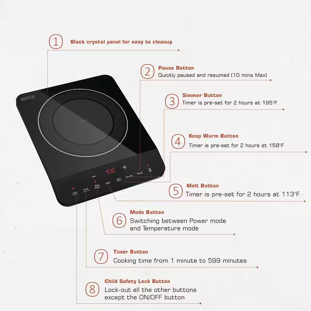 Portable 11 In. Single Heating Element Smooth Top 1800-Watt Countertop Induction