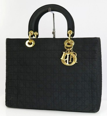 Authentische CHRISTIAN DIOR schwarze gesteppte Nylon Lady Dior Handtasche Han...