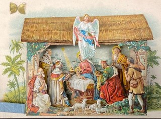 Vintage Christmas Postcard Pop Up Nativity Scene. Circa 1910.