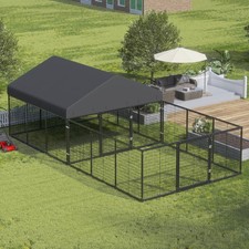 Outdoor Dog Kennel with Fence for Medium Small Dogs Anti Rust Roof Double Locks