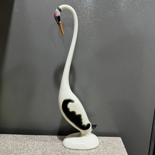 Rare Vtg Ceramic Swan Art Figurine 15” Hand Painted MCM Signed Pay in EUC!