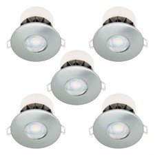 Set of 5 Brushed Steel LED Fire Rated IP65 Bathroom Recessed Ceiling Downlights