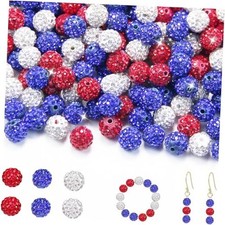10mm Rhinestone Beads for Jewelry Making Shiny Round 100 Pcs Blue Red White