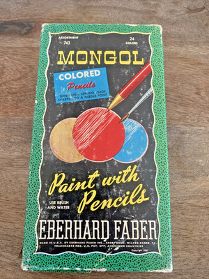 Vintage MONGOL Colored Pencils No. 743 Eberhard Faber Original box w/ 9 Pencils