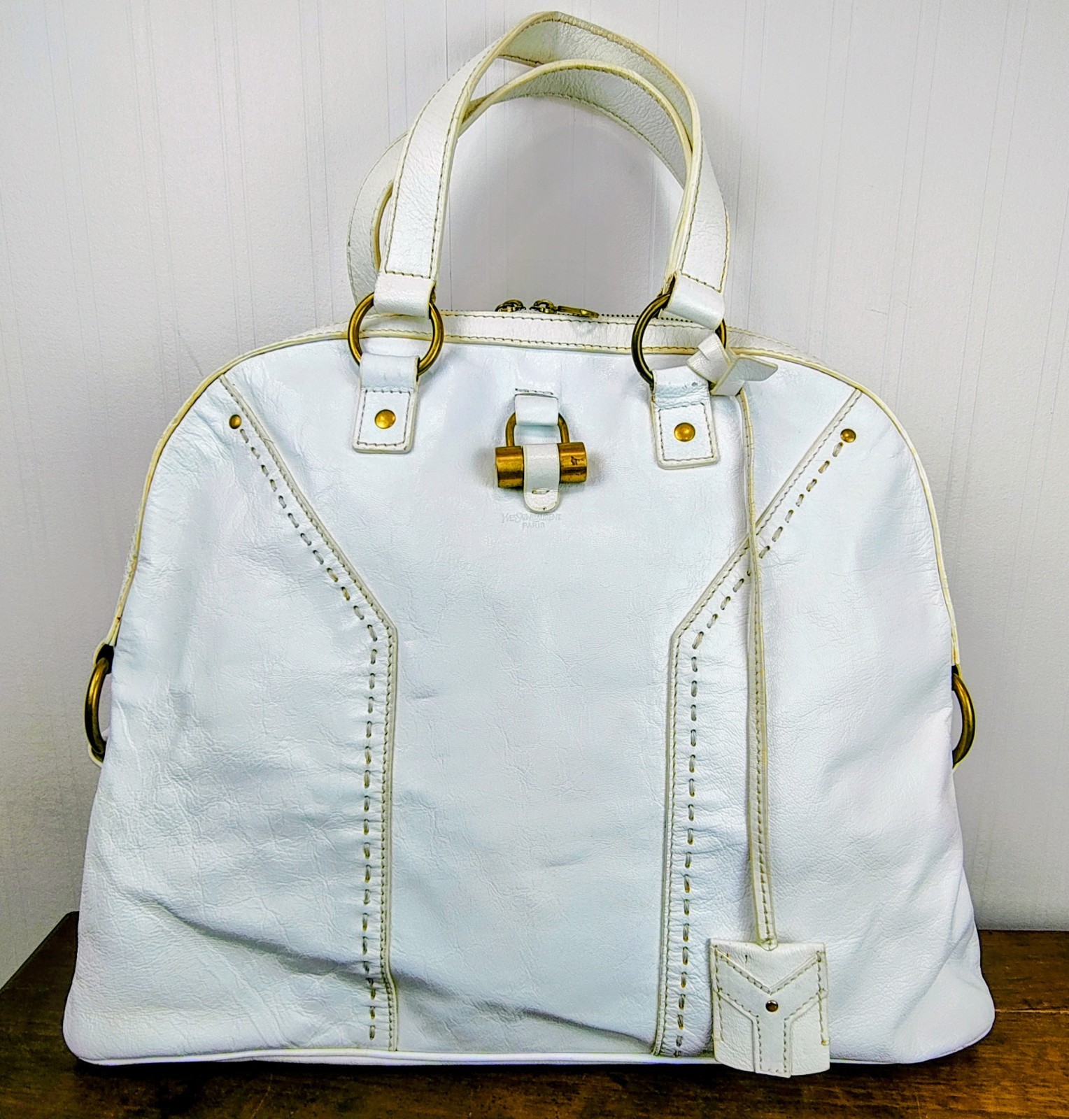 Borsa Yves Saint Laurent Y oversize M DUE pelle oro bianco grande YSL vintage