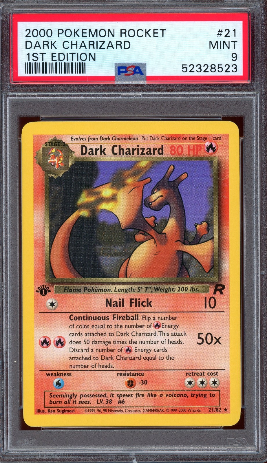 PSA 9 Pokemon 2000 1st Edition Team Rocket Dark Charizard Rare #21