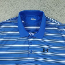 Under Armour Polo Shirt Mens XL Blue Stripe Golf Performance Stretch Top