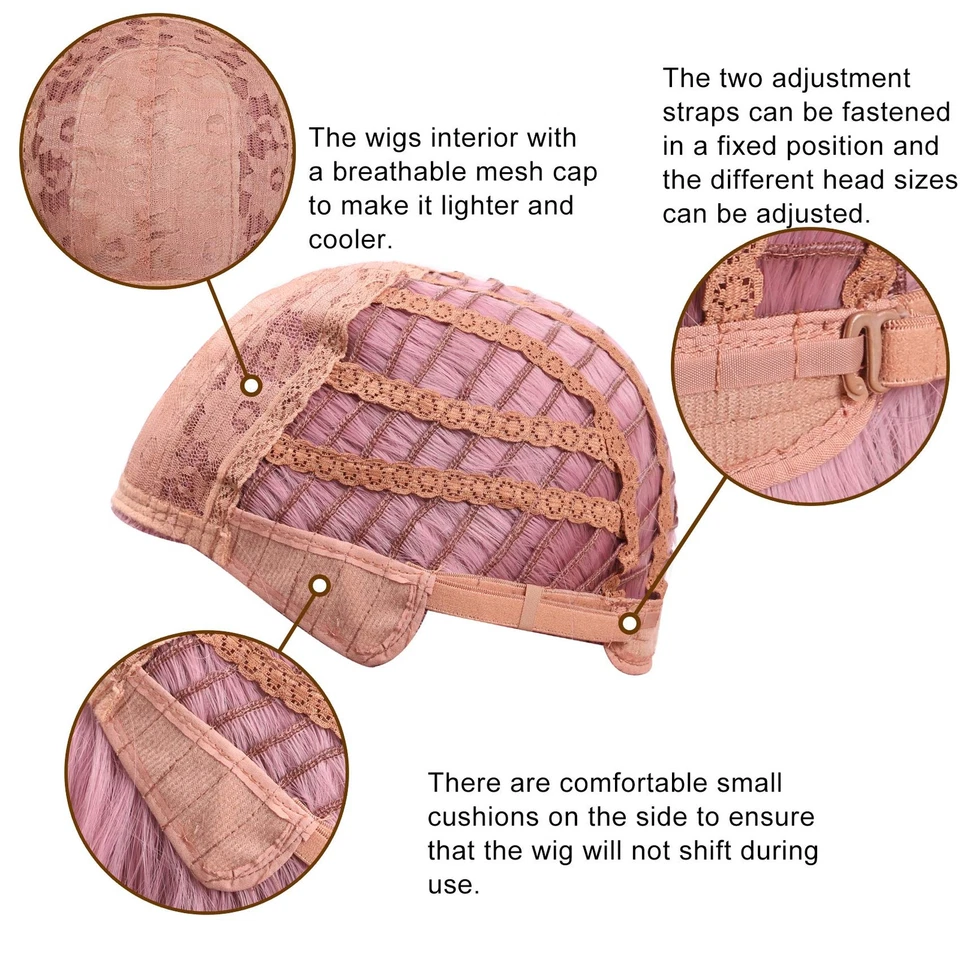 Peluca ondulada pastel con flequillo de aire para mujer corta Bob púrpura rosa pelucas rizadas onduladas... Foto 4 de 4