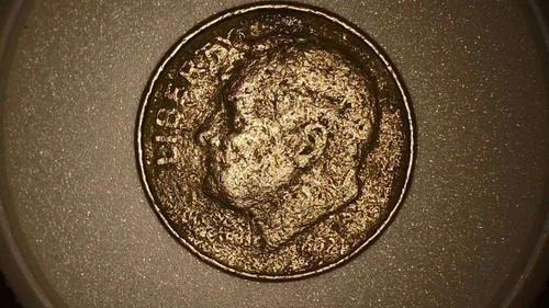 2021 P Roosevelt Dime Error Struck Thru Debri/Occluded Gas Bubble/Smooth Edge