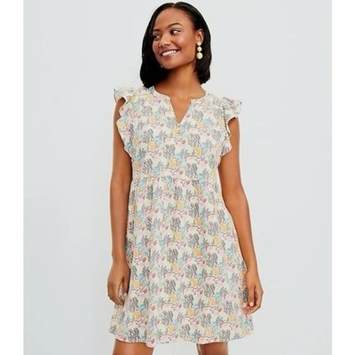 Ann Taylor Loft Tropical Animal Jungle Flutter Sleeve Dress Size Medium M White