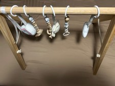 Baby Tummy Time Wood Foldable Stand with hanging toys