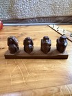 Vtg Netsuke Japanese Hand Carved Monkeys Sculpture Round Wise Monkeys mounted — photo 1