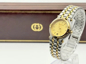 [Excellent+5] Montre Femme Vintage GUCCI 9000L Or Argent Date 25mm avec boite