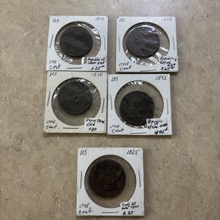 Lot Of 5 U.S Large One Cent Coin Circulated Ungraded Very Nice Coin 1825 1842