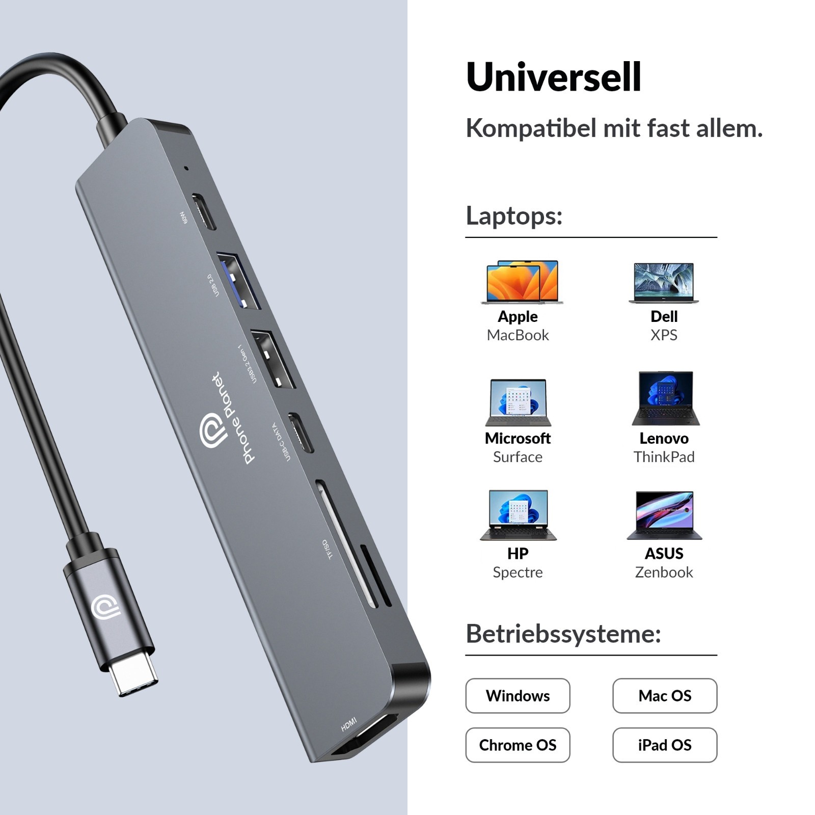 Phone Planet Adattatore Hub USB-C 7-in-1 HDMI 4K USB C 3.2 SD per Laptop MacBook foto 6