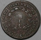 1867 San Luis Potosi 1/4 Real Quarto XF Mexico State Copper Coin (25081002R)