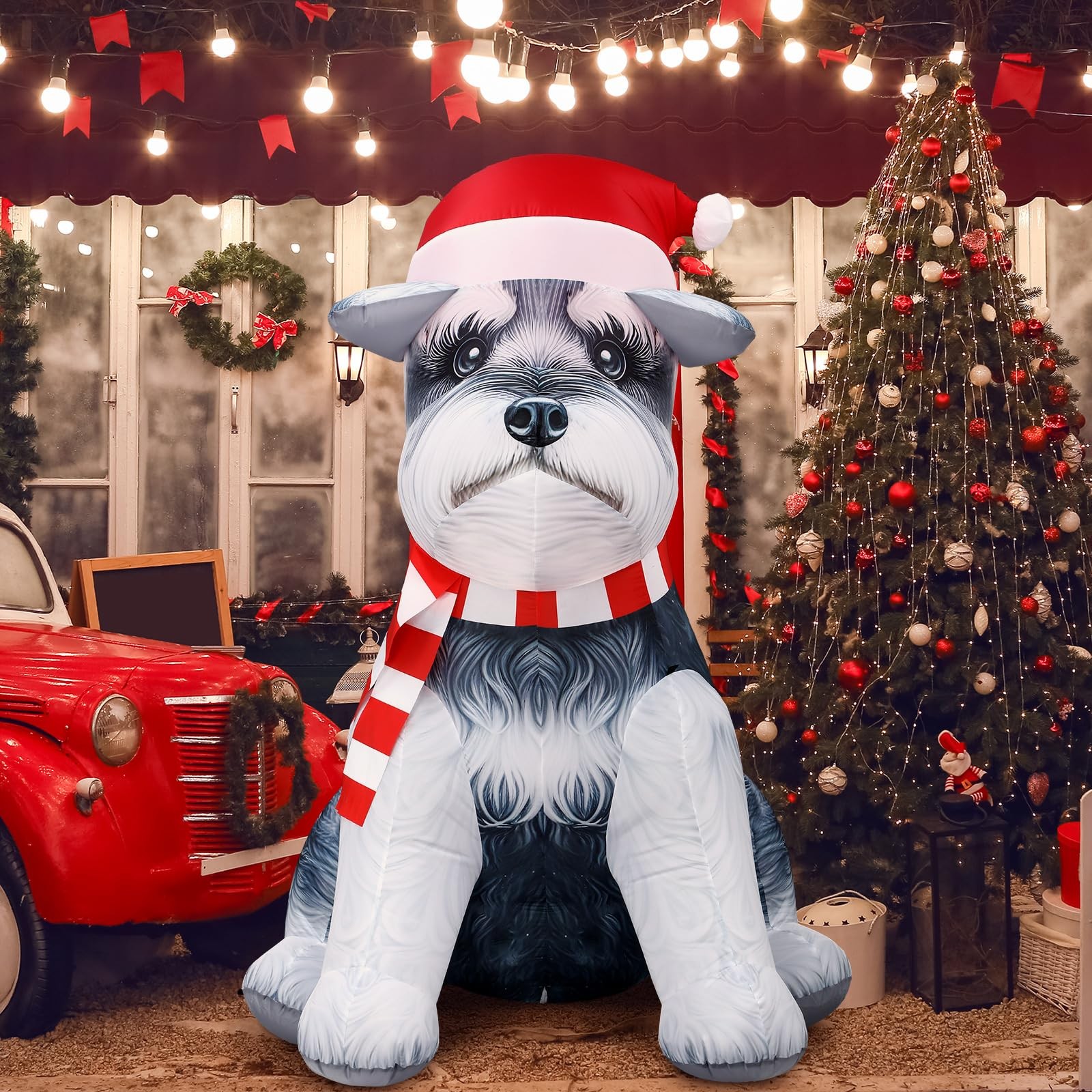 5 ft Schnauzer Christmas Inflatable Yard Decoration with LED Lights