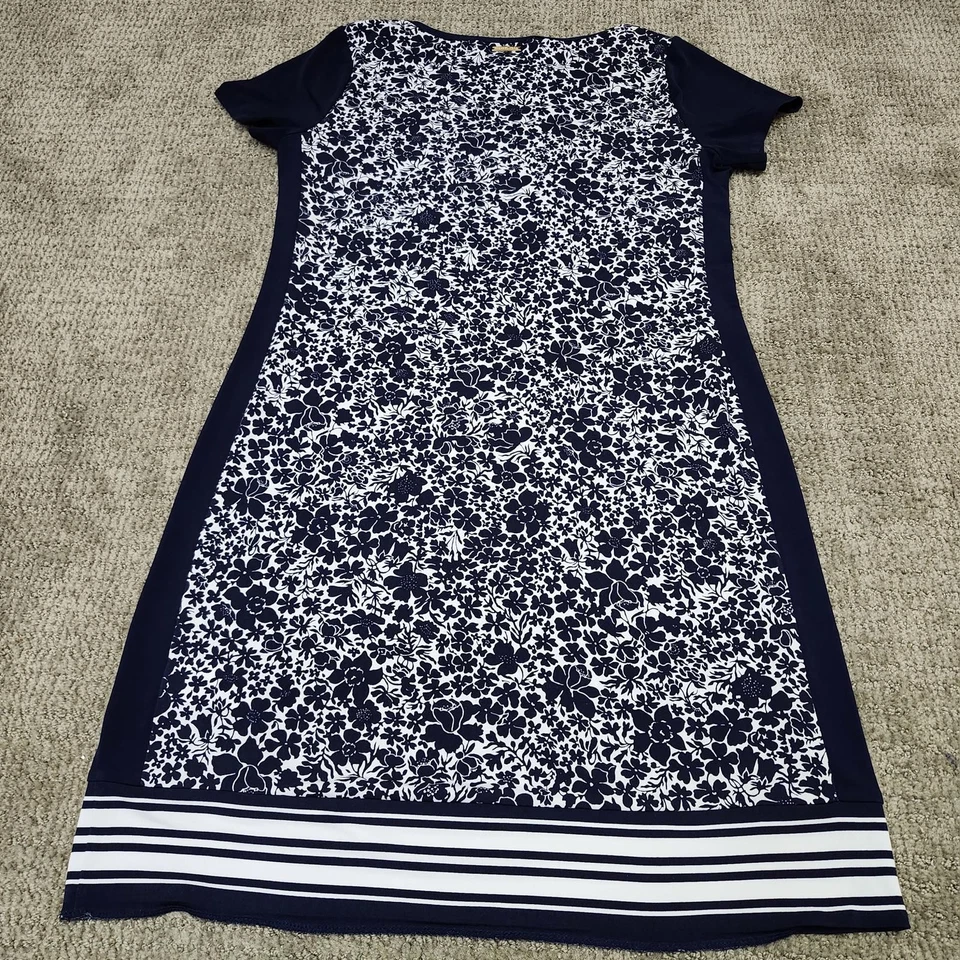 Vestido Michael Kors azul blanco floral manga corta para mujer talla mediana  Foto 4 de 4