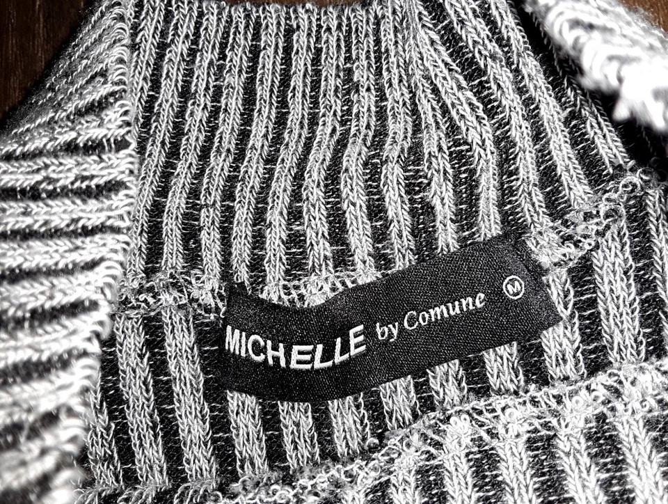 Серый и черный в полоску ребристый свитер вязаный высоты насмешливый шеи Майка рубашка средний - Изображение 4 из 4