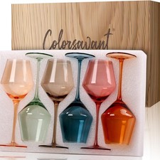 Colorsavant Colored Wine Glasses Set of 6-16OZ Colorful 16oz, Multicolor