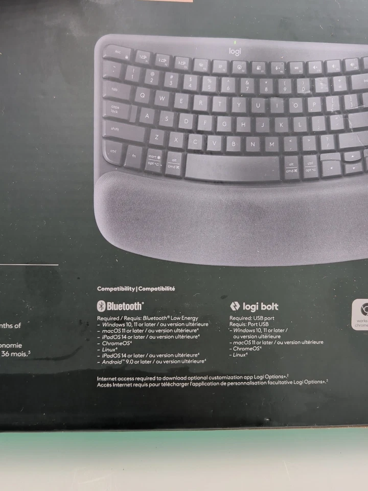 Logitech Wave Keys Wireless Ergonomic Keyboard with Cushioned Palm Rest Graphite - Image 4 of 4