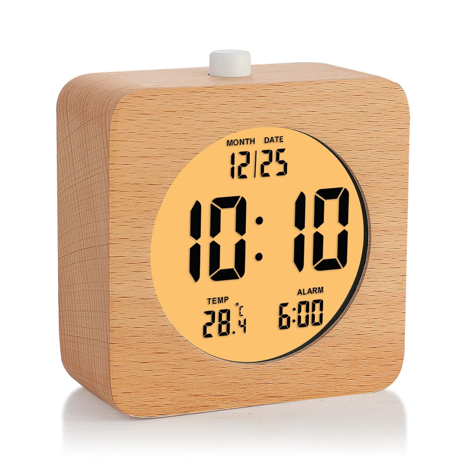 Wooden Digital Alarm Clock with 4-Inch Display Battery Powered for Bedrooms