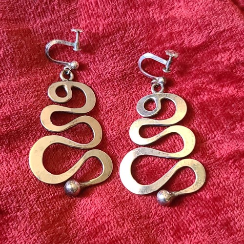 Vintage Anna Greta Eker Norway "Curves" Sterling Silver Modernist Earrings