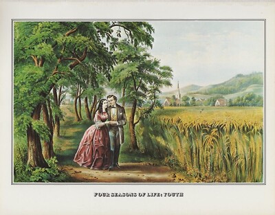 1978 Vintage ''FOUR SEASONS OF LIFE - YOUTH'' CURRIER & IVES COLOR Lithograph