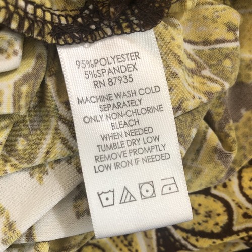 SUSAN GRAVER 3X Liquid Knit Long Tunic Top Blouse Yellow Tan Print Notch Neck - Picture 10 of 10