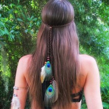 Boho Feather Headbands Peacock Headpiece Festival Hippie Accessory Brown