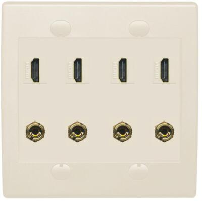 RiteAV 4 HD 4 Banana (2 Speaker) Wall Plate Flat 2 Gang [Light Almond]