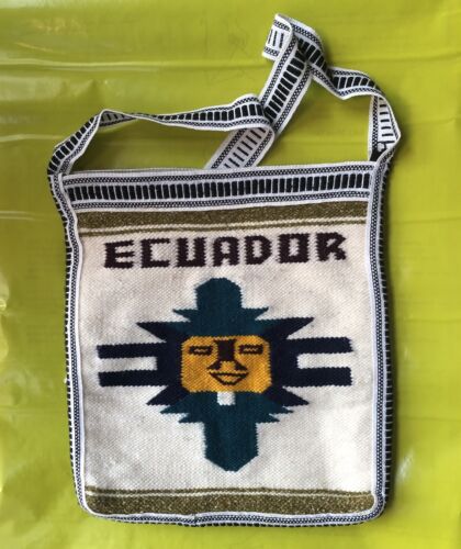 Woven Wool Ecuador NOS Crossbody Bag Sun Green Yellow Black Cream White 1990s 19
