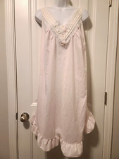 Heiress Vintage Pale Pink Sleeveless Knee Length Nightgown White Lace L EUC