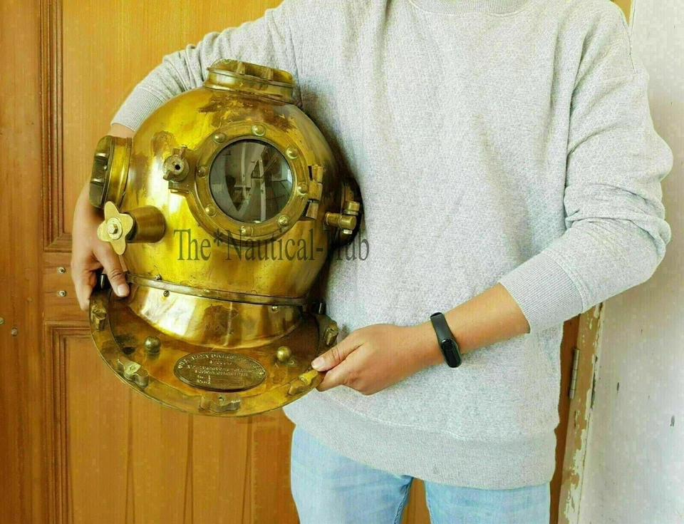 Casco de Buceo 18" Marina de los Estados Unidos Mark V Deep Sea Antiguo Buceo De Colección Regalo Foto 2 de 4